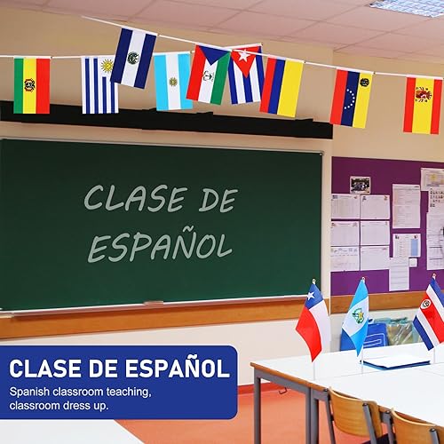 Miniatura 3 de 110 banderas de mano latinas de 22 países de habla hispana, pequeñas banderas de mano latinoamericanas, mini banderas en palos para decoración de