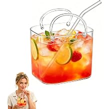 Purse Drinking Glass Cup with Straw Cute Unique Funky Personalised Cocktail Glasses for Women Parties Large Novelty Handbag Shaped Cocktail Glass Cups for Juice Tea Beverages Flowers 26oz