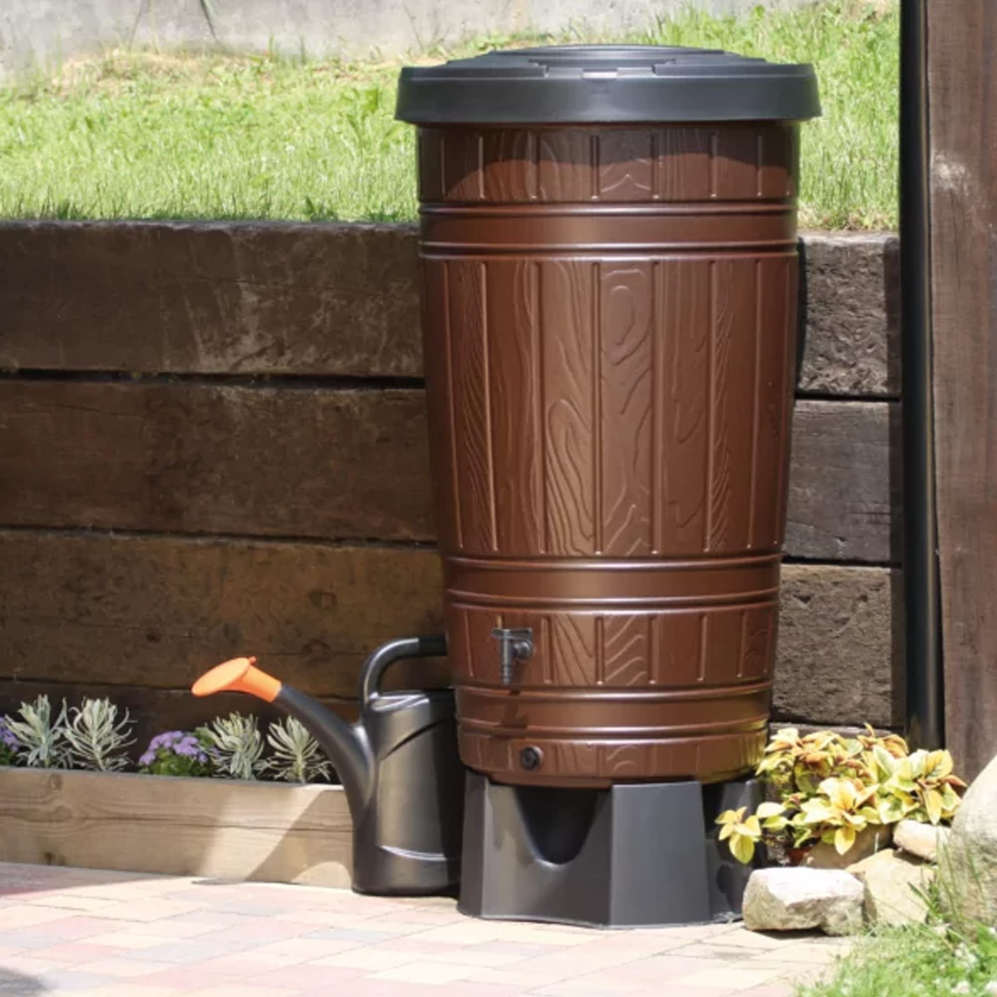 Depósito para agua de lluvia WOODCAN 265L., dimensiones (mm) 648x648x1128, color Marrón
