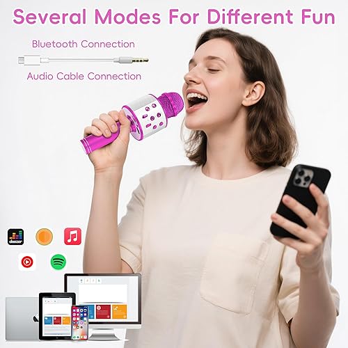 Miniatura 28 de KIDWILL Micrófono de karaoke inalámbrico Bluetooth para niños, 5 en 1, portátil, de mano, con altavoz, grabadora con radio FM ajustable Remix