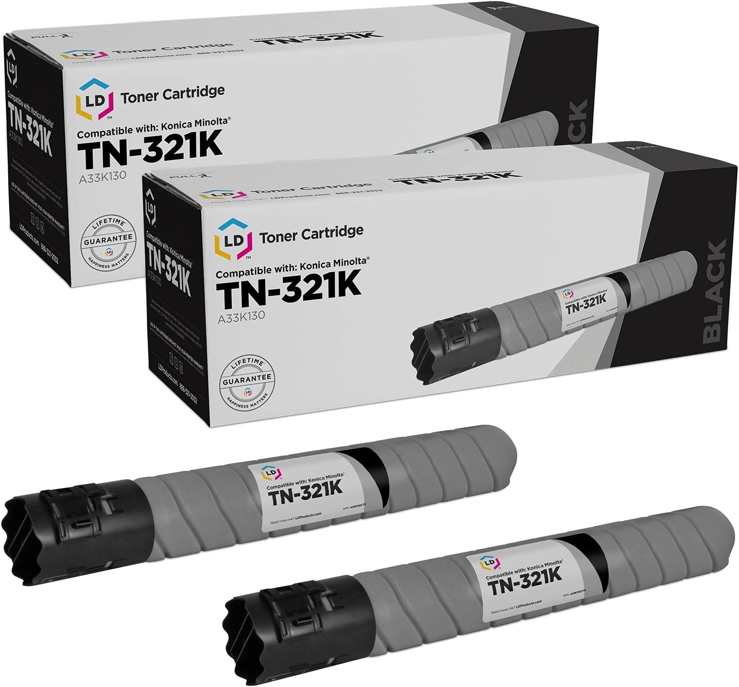 LD Products Compatible Konica Minolta TN-321K A33K130 Toner Cartridge Replacement for use in Bizhub: C224, C224e, C284, C284e, C364 & C364e (Black, 2-Pack)