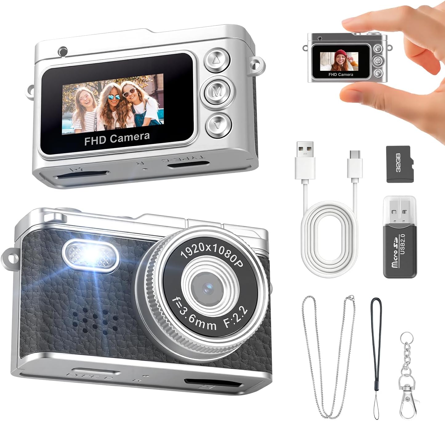 Mini Keychain Camera, 1080P Retro Keychain Digital Camera with 32G SD Card, Tiny Video Thumb Camera with 0.96" Screen, Teens Portable 20g Pocket Camcorder with Flash for Vlogging, Travel, and EDC