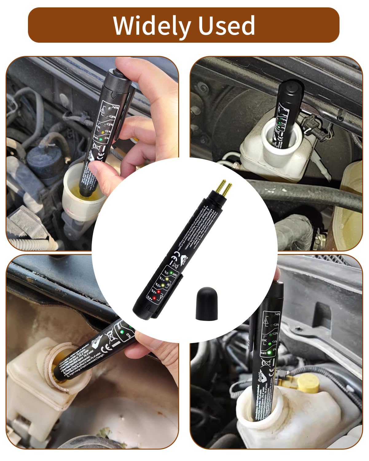 Yuio Rilevatore Olio Freni per DOT3 DOT4 DOT5,1, Brake Fluid Tester con 5 LED Indicatore, Tester Liquido Freni, Penna Portatile per Test di Controllo qualità Olio Freni, Tester Universale Olio