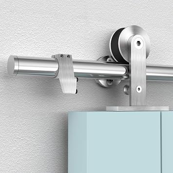HAHAEMAIL 5FT Top Mount Stainless Steel Sliding Barn Door Hardware Track Kit, Heavy Duty, Anti-Rust, Slide Smoothly Quietly Easy Install 5FT Track Kit for 26"30" Wide Single Door