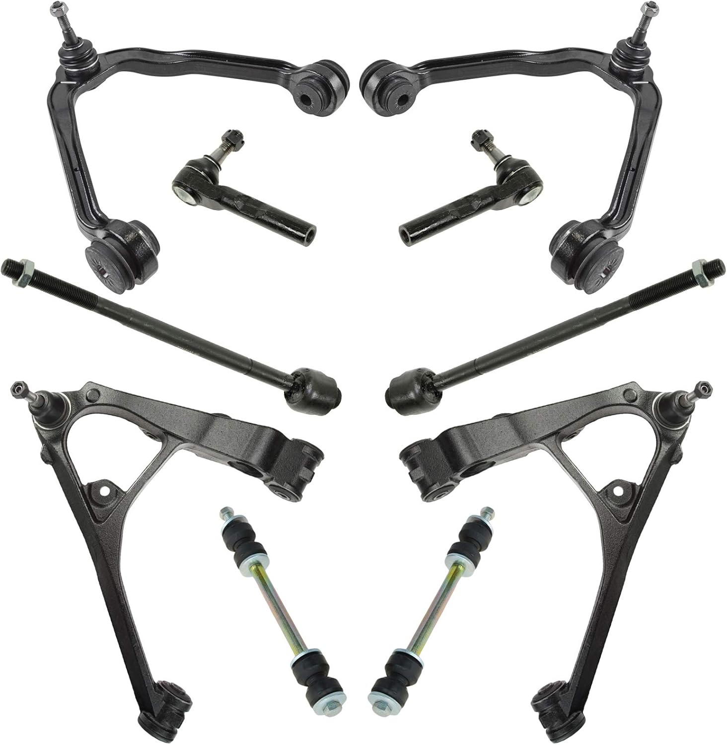 TRQ Front Steering & Suspension Kit Control Arm with Ball Joint Sway Bar Stabilizer Link Tie Rod Compatible with 2003-2014 Chevrolet Express 1500 2003-2005 Express 2500 GMC Savana 1500 Savana 2500