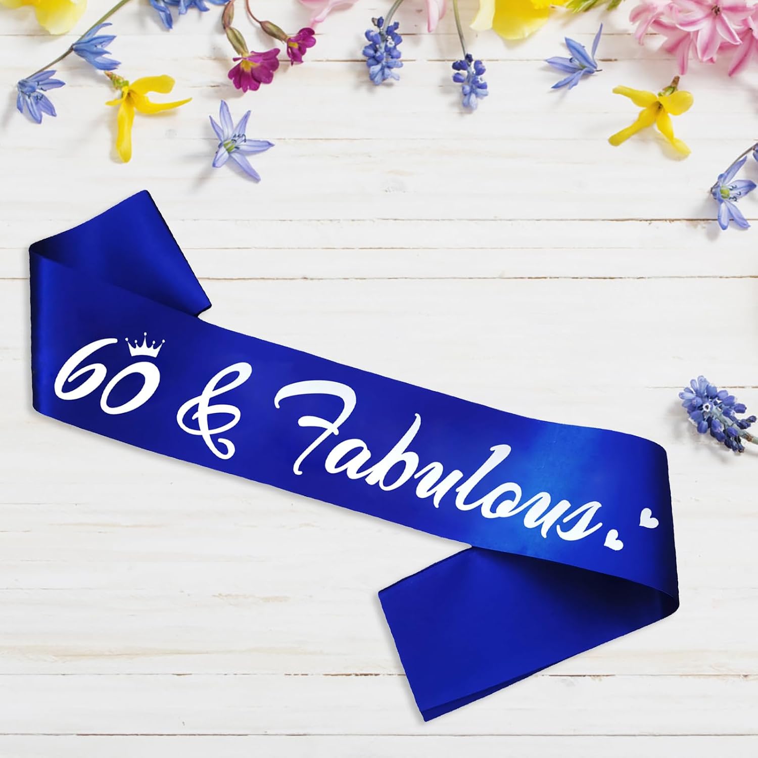 60 & Fabulous Birthday Sash, 60th Birthday Gifts idea for women, Funny 60th Birthday Party Suppiles, Royal Blue+ Silver(60 & Fabulous)