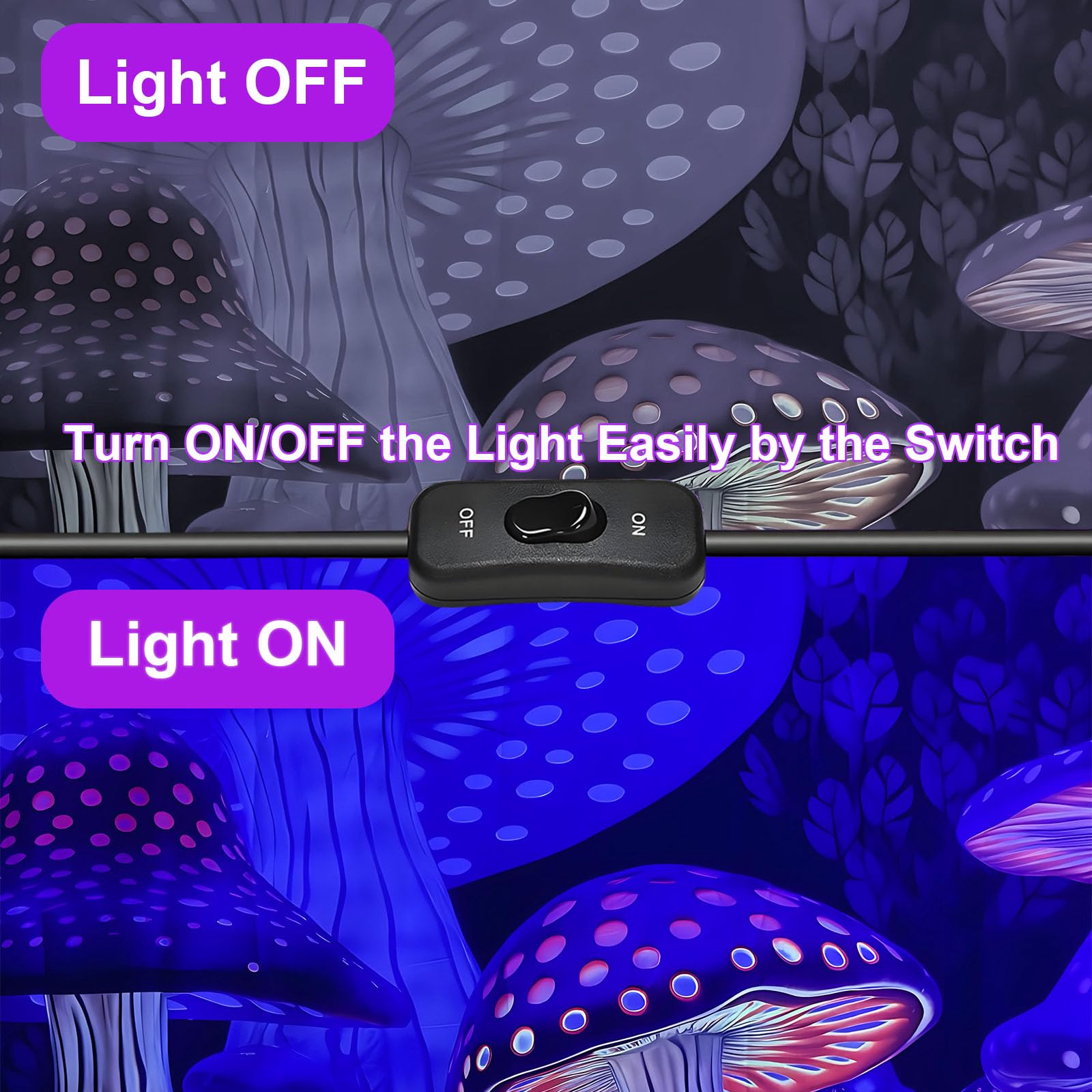 2 Piezas 300W LED Luz Negra, IP66 Impermeable Foco UV Ultravioleta, Luz Negra Ultravioleta Con Interruptor para Halloween, Pintura Corporal, Neón, DJ, Black light Party, Discoteca