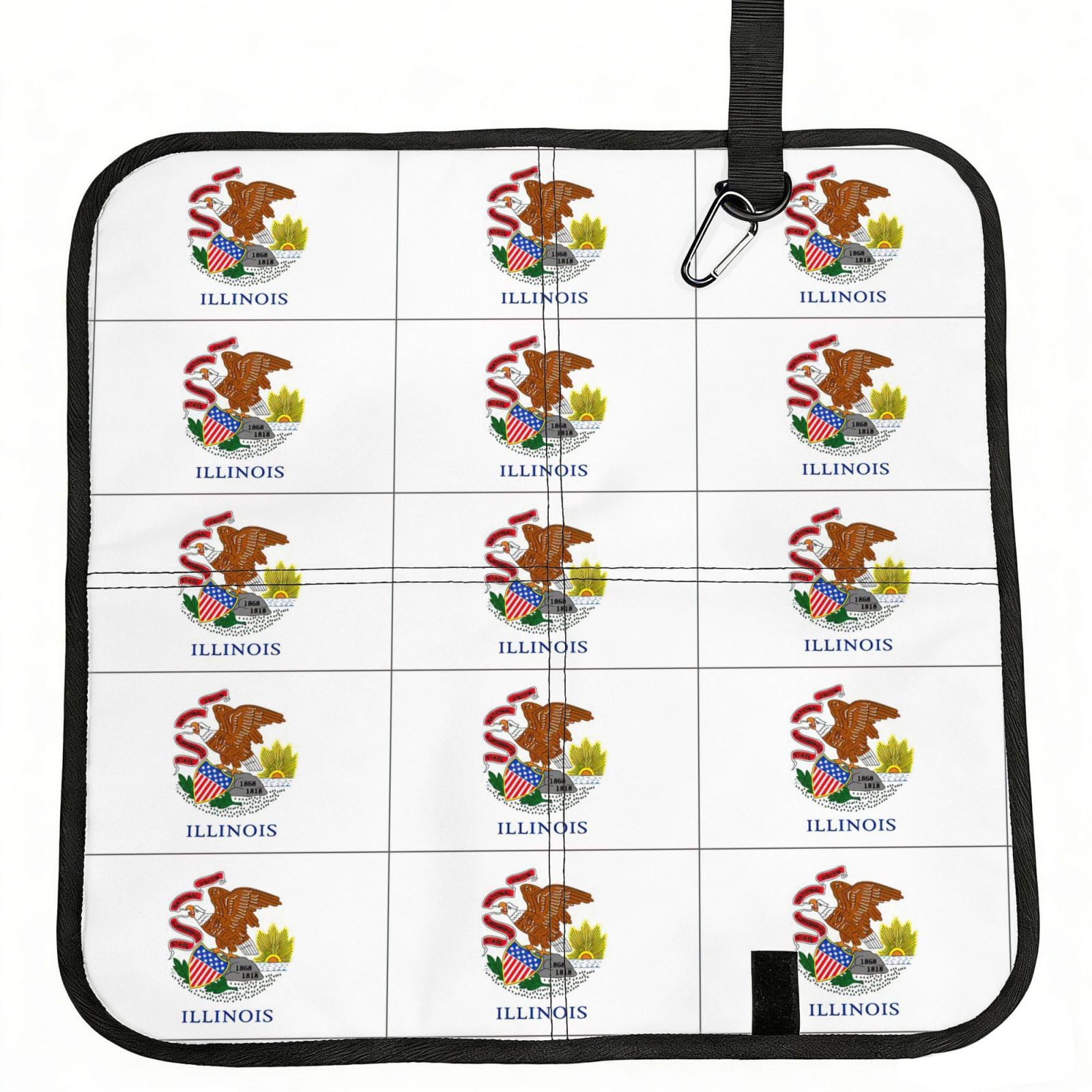 DIEzig Illinois State Flag Printed Compact Foldable Sitting Pad Oxford Base, Portable Cushion for Fishing Sports Events