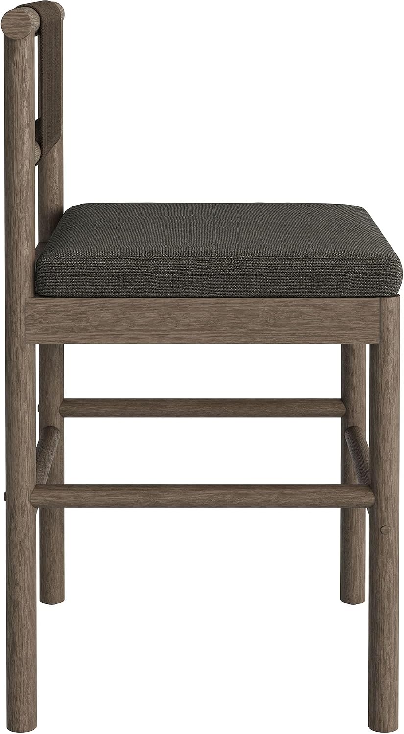 Modway Eleni Set of 2 Outdoor Teak Wood Counter Stools with Rope Backrests in Weathered Gray Flint - Patio Counter Height Stools with Sunproof Foam Cushions