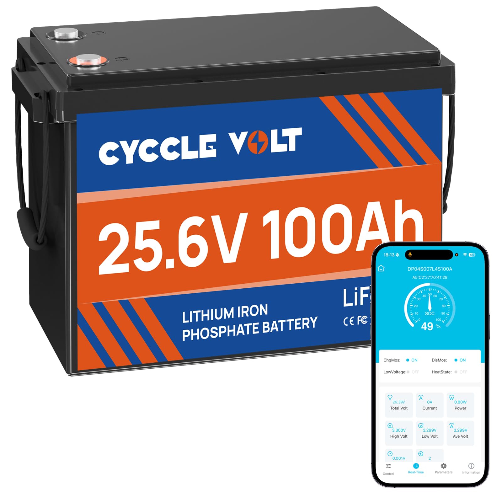 Batteria al Litio 24V 100Ah LiFePO4 con BMS 100A Bluetooth, Controllo App, Protezione Bassa Temperatura, 2560W Potenza MAX, 8000+ Cicli, Batteria Ricaricabile per Camper, Barche, Solare
