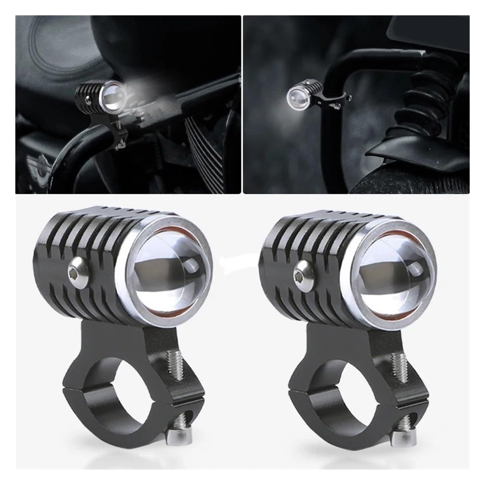 Lentille Projecteur Phare LED Universelle Motos Double Couleur Pour ATV Scooter Lampe Conduite Antibrouillard Auxiliaire 12V 24V Avec Spot Lumineux Moto Feux
