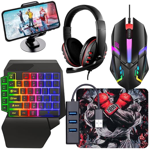 Kit Mobilador Gamer Com Headset e Microfone Teclado Single hand Mouse 1600dpi Hub 3.0 (Vermelho)