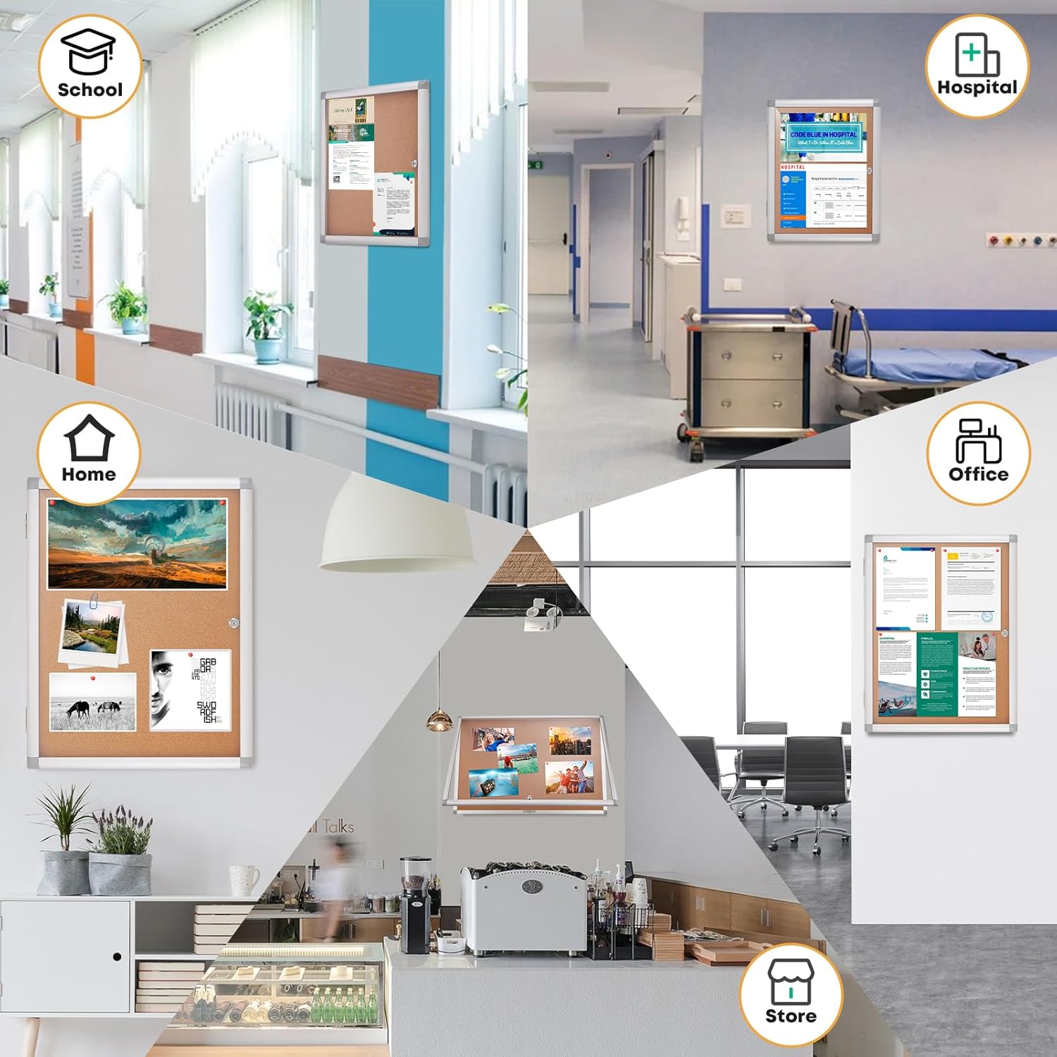 Enclosed Bulletin Board Outdoor 26"x20", Aluminium Frame Weatherproof Bulletin Board with Locking Door, Tamper-Proof Display Case Lockable Corkboard for Home, School, Office, Store