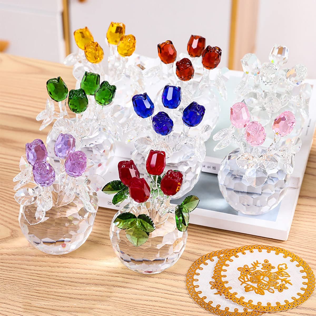 Amazon.co.jp: クリスタルバラの花クリスタルの置物飾りローズ置物の