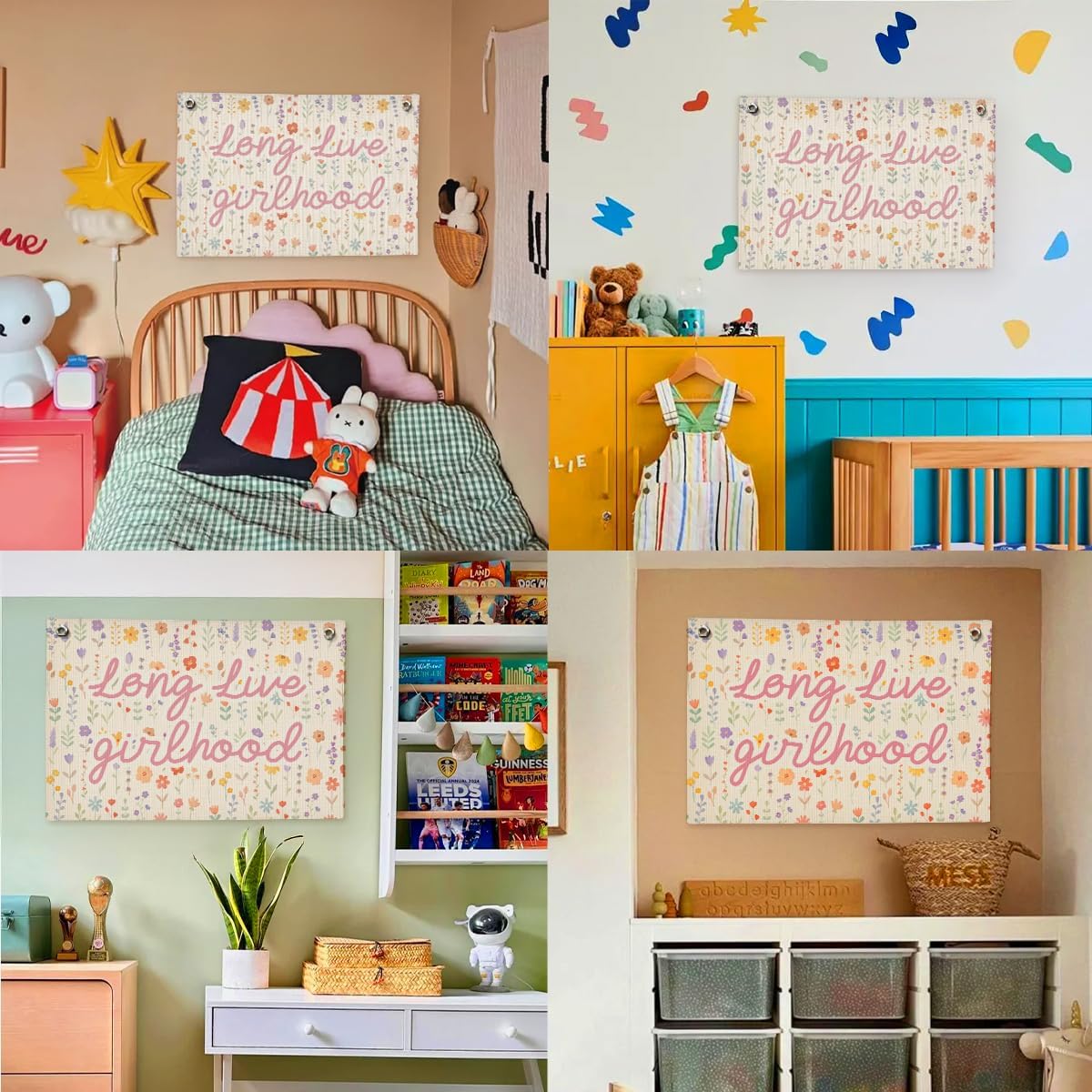 Girls Nursery Bedroom Pink FLoral Wall Decor Playroom Linen Banner image 5