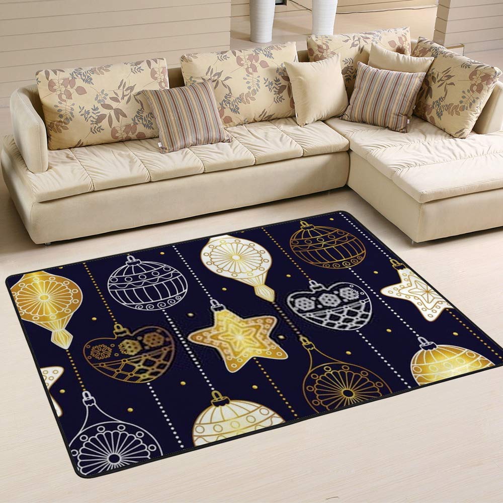 Tapis de Noël Doré Ruchen Grand Tapis Bleu Foncé Élégant de 152x99 cm