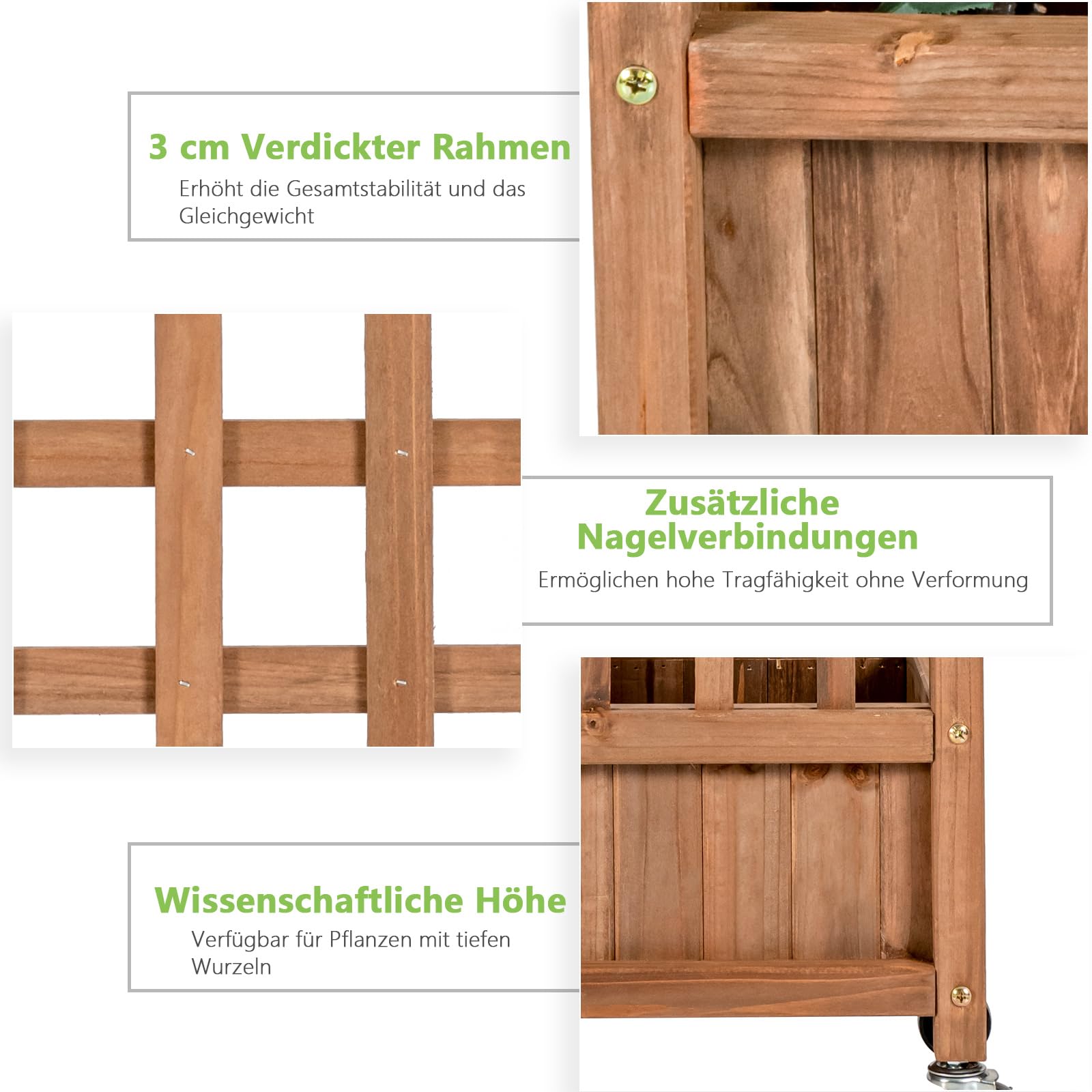 COSTWAY Skrzynka na kwiaty z kratką dla roślin pnących, drewniana skrzynka na rośliny, do roślin pnących, podwyższona grządka z pergolą, pergola ogrodowa z otworami drenażowymi, do ogrodu, na podwórko