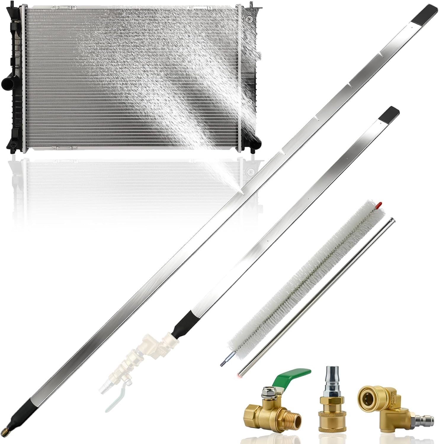 47" & 24" Radiator Cleaning Wand 2-Piece Set, 4500 PSI Pressure Washer Wand Air and Water, Stainless Steel Car Radiator Cleaning Tools kit with Connectors, Cleaning Brush for Tractor, Semi, Truck