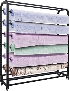 Large Fabric Roll Storage Rack with Adjustable Hanging Rod Commercial Heavy Duty Steel Organizer Holder Large Textile,Large Metal Hanging Shelf - Mobile Fabric Roll Storage Rack with Locking