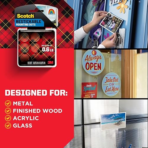 Miniatura 8 de Scotch Puntos de montaje resellables, círculos transparentes de 7/8 pulgadas, paquete de 216 (12 paquetes de 18), adhesivo reutilizable de doble