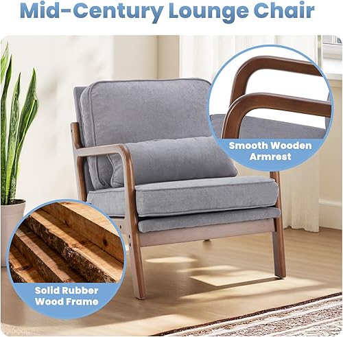 Miniatura 5 de DUMOS Juego de 2 sillas modernas de mediados de siglo, sillas decorativas con brazos y cojín de cintura, sillas de lectura para adultos, silla de