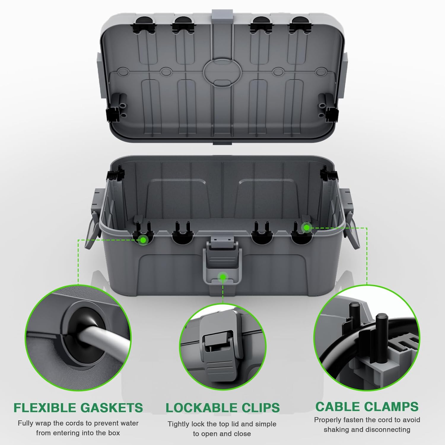 Outdoor Electrical Box Waterproof (12.5 x 8.5 x 5 inch) for Outlet, Plug, Holiday Lights, IP55 Waterproof Electrical Extension Cord Box, Gray