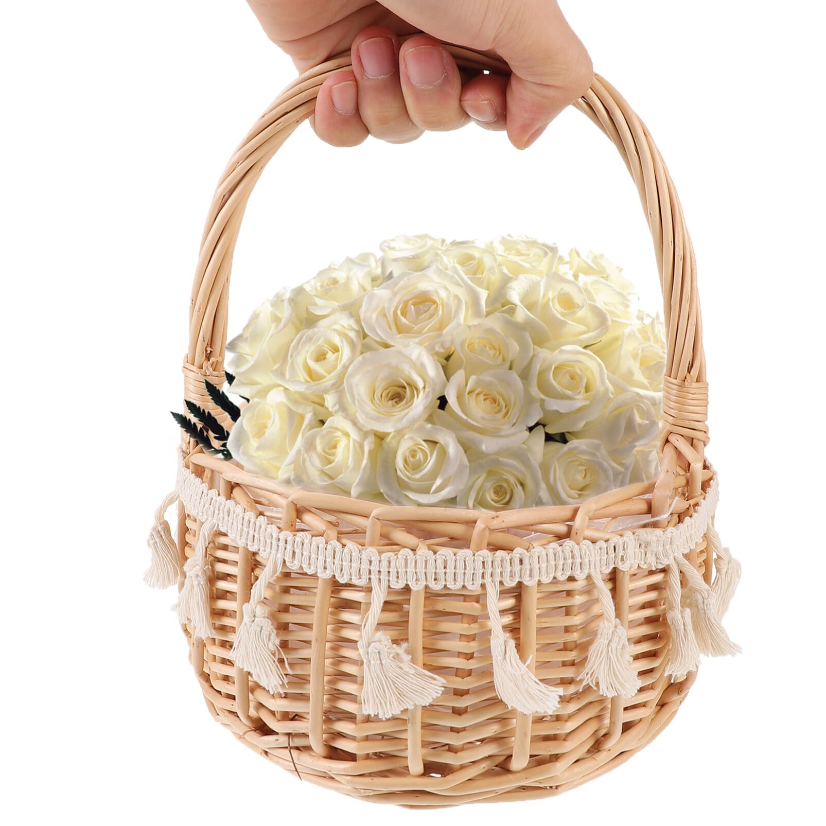 Cabilock Blumenkorb Hochzeit Rattan Weidenkorb Für Blumenmädchen Mit Henkel Eleganter Fotografie Requisitenkorb Für Hochzeitszeremonie Und Partydekoration