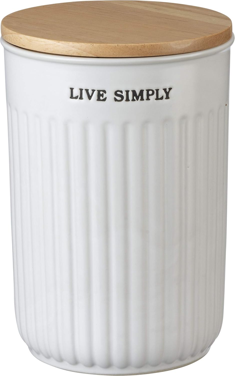 Primitives by Kathy Modern Farmhouse Nesting Kitchen Canister Jars with Wood Airtight Lids, White Stoneware Rustic Contemporary Continer Décor for Flour Sugar Coffee Tea Storage, Set of 3