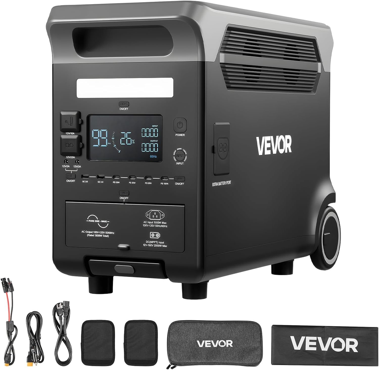 VEVOR Moveable Energy Station, 3600W 3840Wh Energy Station Photo voltaic Generator with 10 Output Ports & Adjustable Enter Energy, Expandable LiFePO4 Battery Backup for House Tenting RV (Photo voltaic Panel NOT Included)