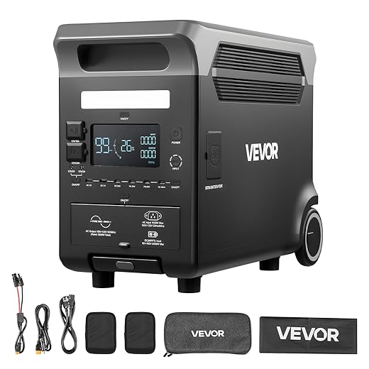 VEVOR Portable Power Station, 3600W 3840Wh Power Station Solar Generator with 10 Output Ports & Adjustable Input Power, Expandable LiFePO4 Battery Backup for Home Camping RV (Solar Panel NOT Included)