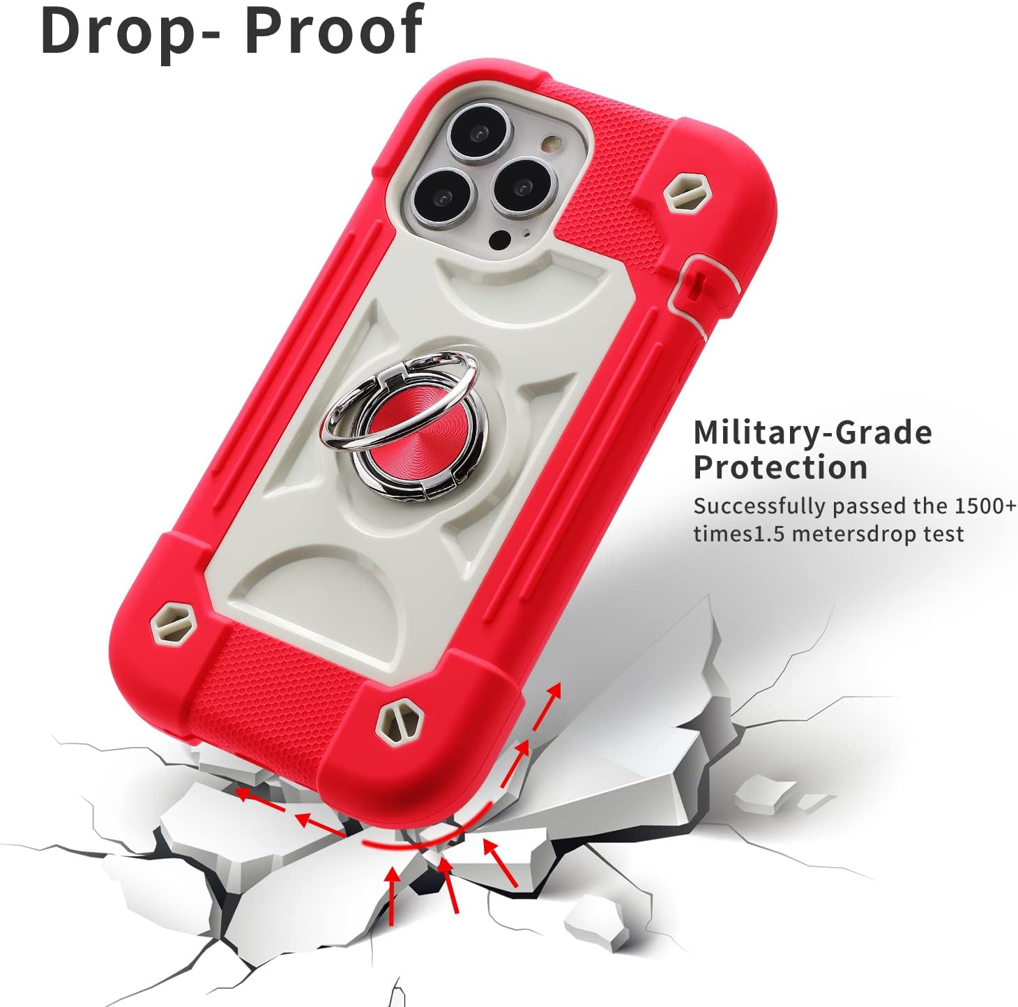 MARKILL Compatible with iPhone 13 Pro Case 6.1 Inch with Built-in 360°Rotating Ring Stand, Military Grade Drop Protection Full Body Heavy Duty Case 3 in 1 Protective Cover (Hot Pink) - Image 2