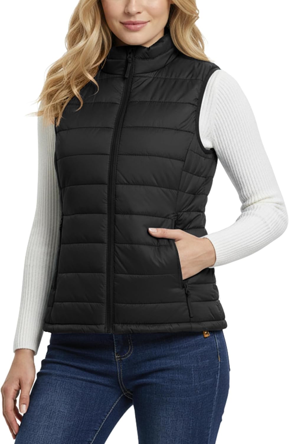 Outdoor Ventures Women's Lightweight Puffer Vest Outerwear Zip Up Warm Sleeveless Winter Jacket Padded Gilet Quilted Coat
