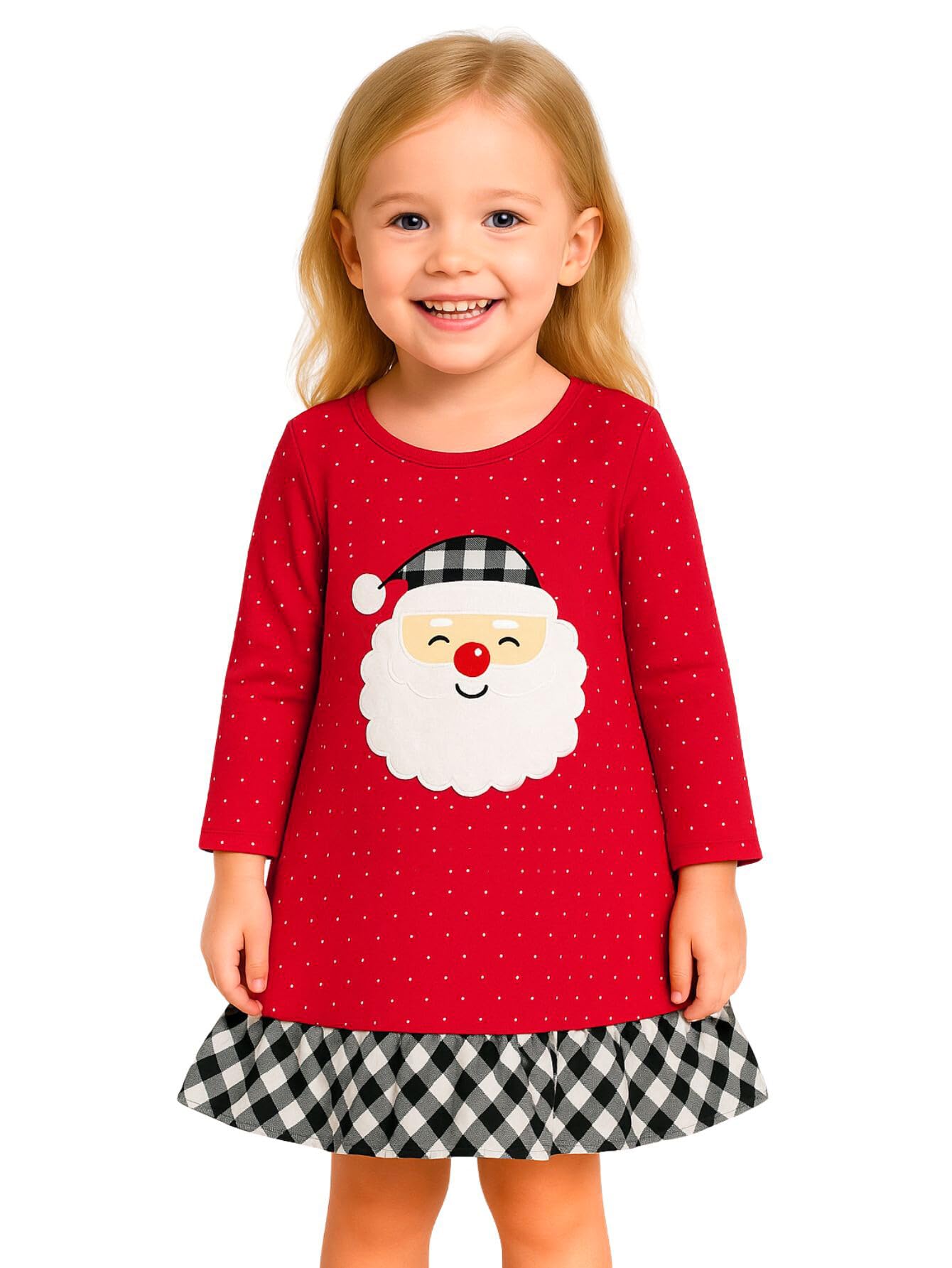 HILEELANG Toddler Girl Christmas Dress Long Sleeve Fall Winter Cotton Casual BasicTunic Shirt Dresses