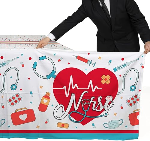 Miniatura 6 de Gatherfun Decoraciones de fiesta de graduación de enfermera, paquete de 3 manteles rectangulares impermeables desechables de color rojo de 54 x 108