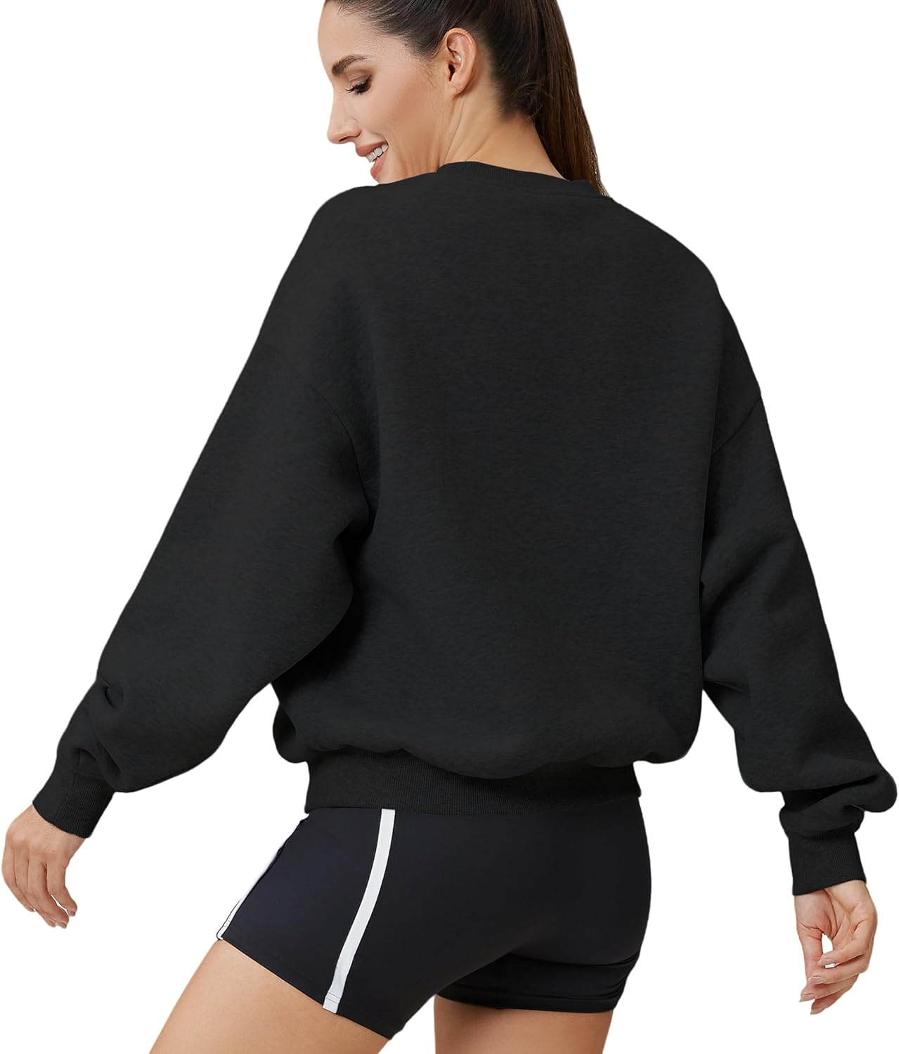 Move With You Womens Oversized Fleece Sweatshirts Fall Fashion 2025 Crew Neck Pullover Sweaters Winter Clothes(Black,M) - Image 2
