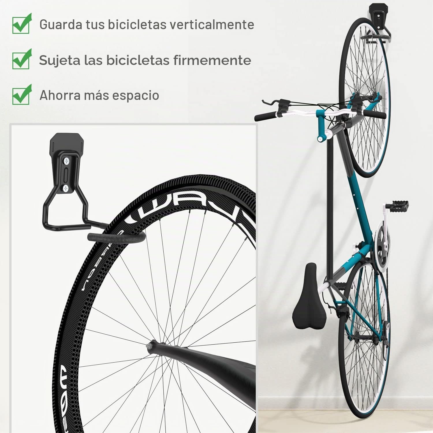 Housolution Gancho Vertical de Pared para Colgar Bicicleta, [2 PZS] Soporte de Pared para Bicicleta de Montaña de Hierro hasta 35kg/77 lbs, Colgador de Pared para Bicicleta con Capa de Goma, Negro