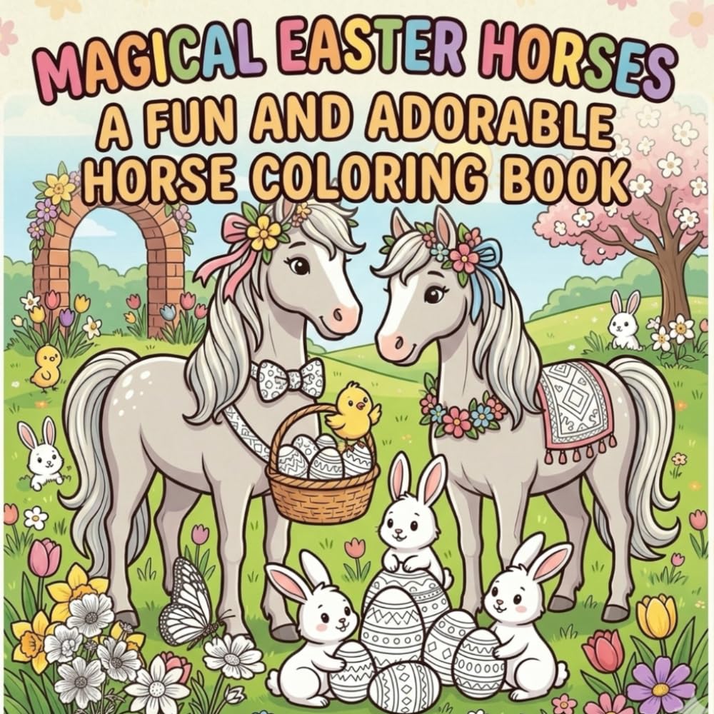Magical Easter Horses: A Fun and Adorable Horse Coloring Book with Easter Eggs,Bunnies & Spring scenes for Kids 5-12