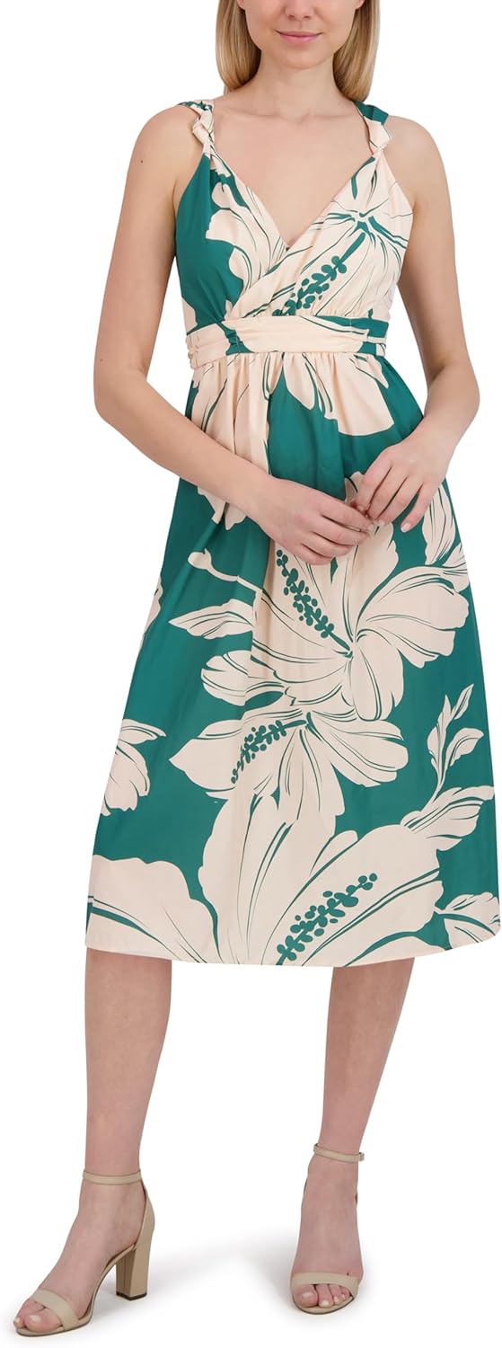 Laundry by Shelli Segal Women's Sleeveless V Neck Casual Chic Midi Dress