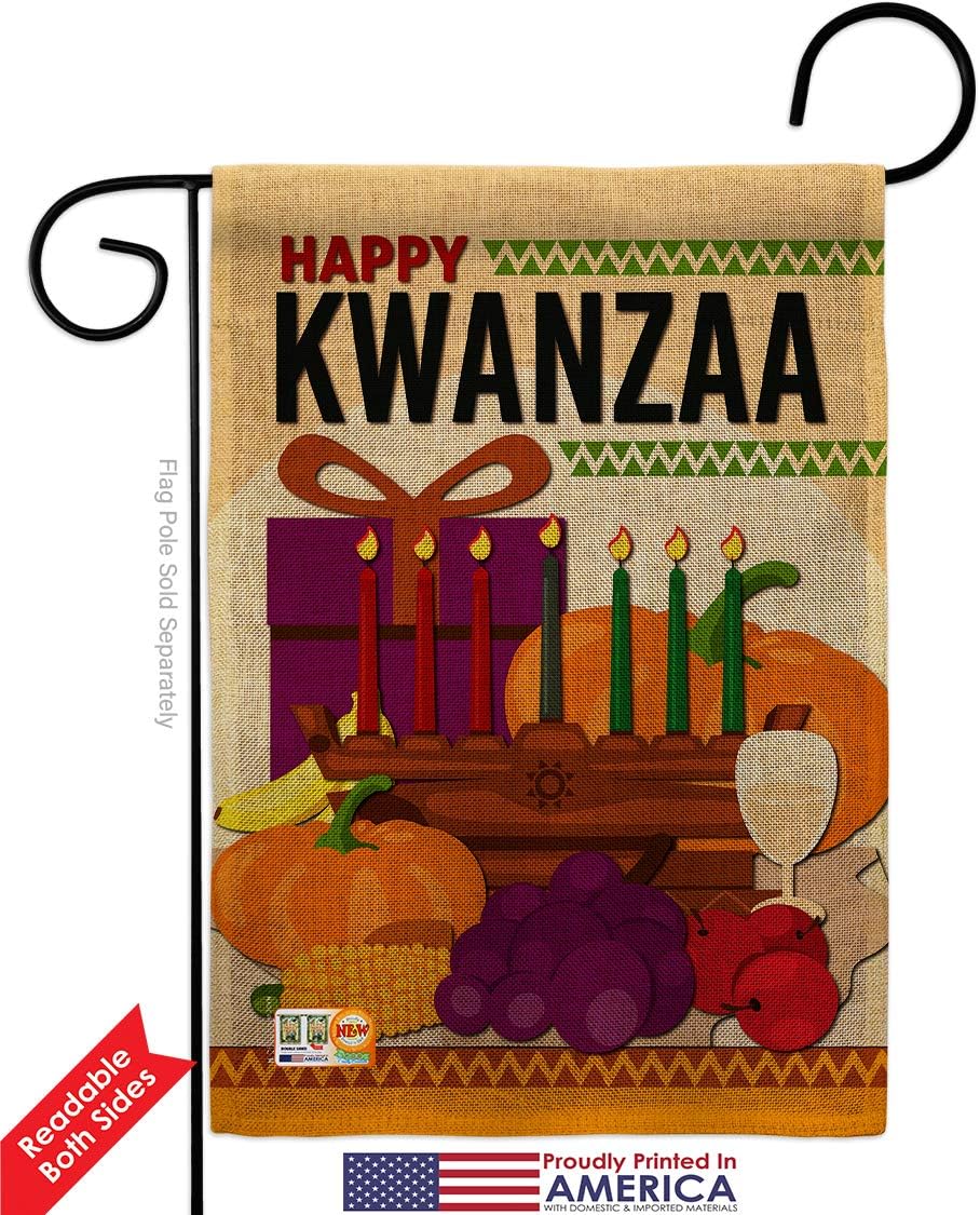 Happy Kwanzaa Party Burlap Burlap Garden Flag Black History Kinara Candles Celebrates African Americans Heritage Small Decorative Gift Yard House Banner Double-Sided Made In USA 13 X 18.5