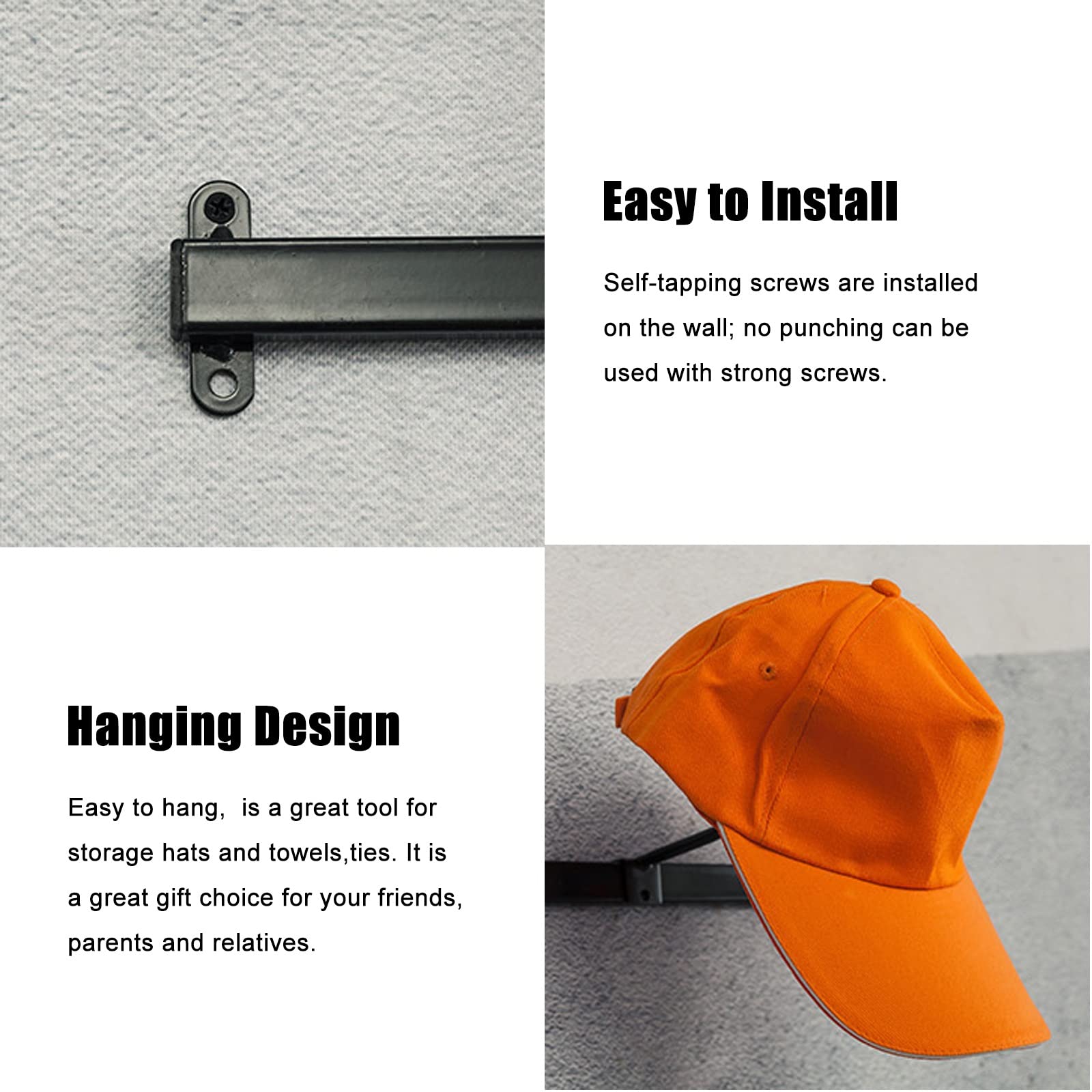 Soportes para Sombreros De Montaje En Pared para Gorras De Beisbol, Conjunto De 3 Modernos Soporte Organizador De Almacenamiento De Pelucas, para Armario/Dormitorio/Entrada
