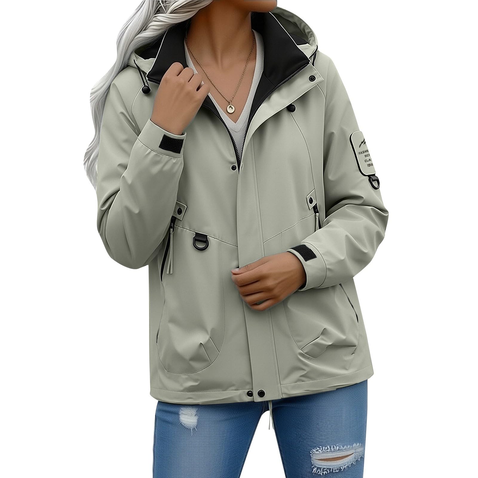 Chubasquero para mujer, resistente al agua, cortavientos, fina, chaqueta cortavientos para mujer, chaqueta fina para mujer, chaqueta de entretiempo con capucha, chaqueta de otoño, chaqueta deportiva