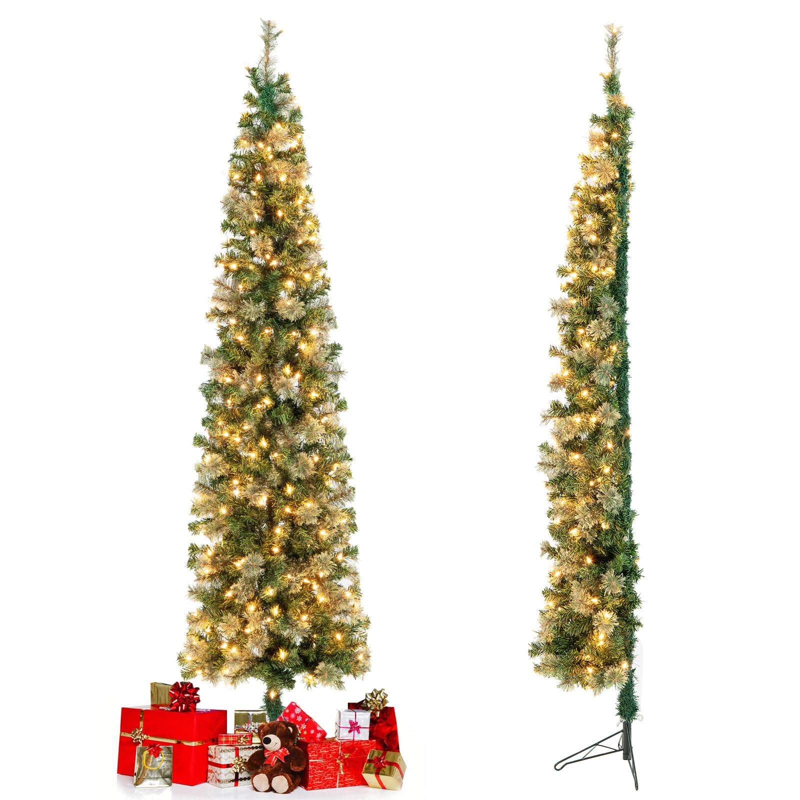KOMFOTTEU 210 cm Árbol de Navidad Artificial con 150 Luces LED, Árbol Navideña con Soporte de Metal, Árbol Decorativo de Navidad con 450 Ramas de PVC, para Hogar, Tiendas, Oficina