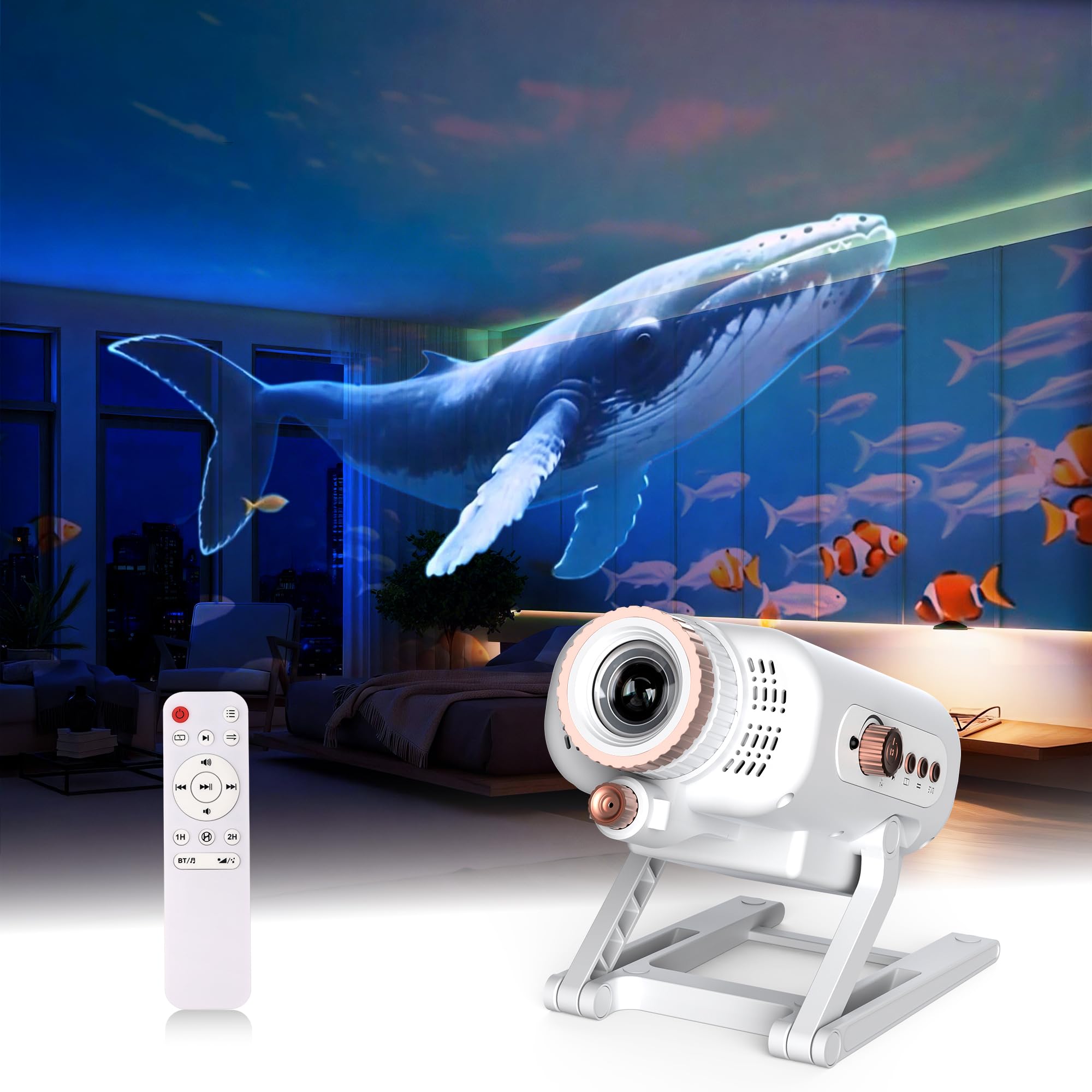 AIRIVO Projecteur galaxie 3D, projecteur d'étoiles avec haut-parleur Bluetooth et minuterie d'arrêt automatique 1/2/4h, télécommande pour décoration de chambre, cadeaux pour Noël, adultes, enfants
