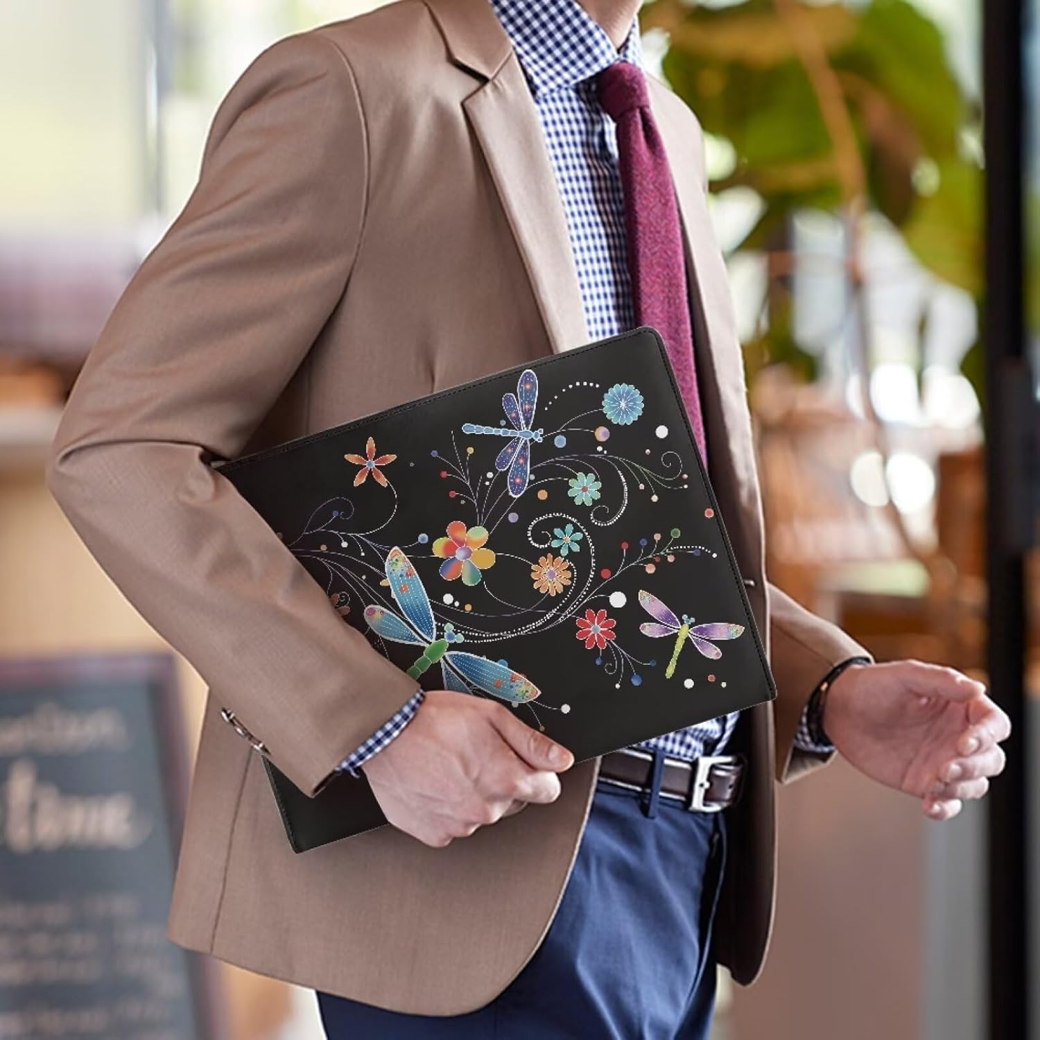 Dragonfly Flower Padfolio with Notepad Clipboard Folder Leather Portfolio A4 Writing Pad Holder for Legal Document Organizer for Women Resume Folio Binder