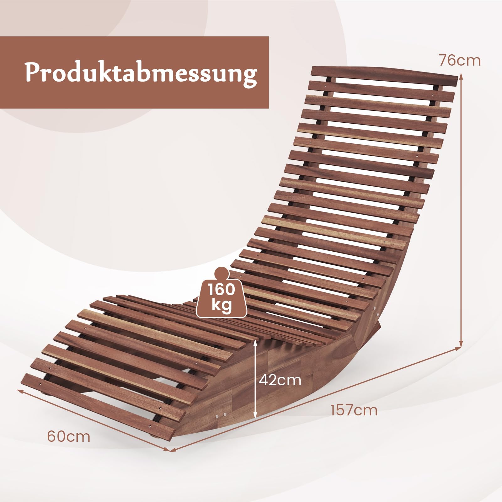 COSTWAY 2X leżak z drewna akacjowego, ergonomiczna leżanka drewniana, leżak ogrodowy, leżak tarasowy o ładowności do 160 kg, leżak do sauny, leżak do ogrodu, tarasu, podwórka