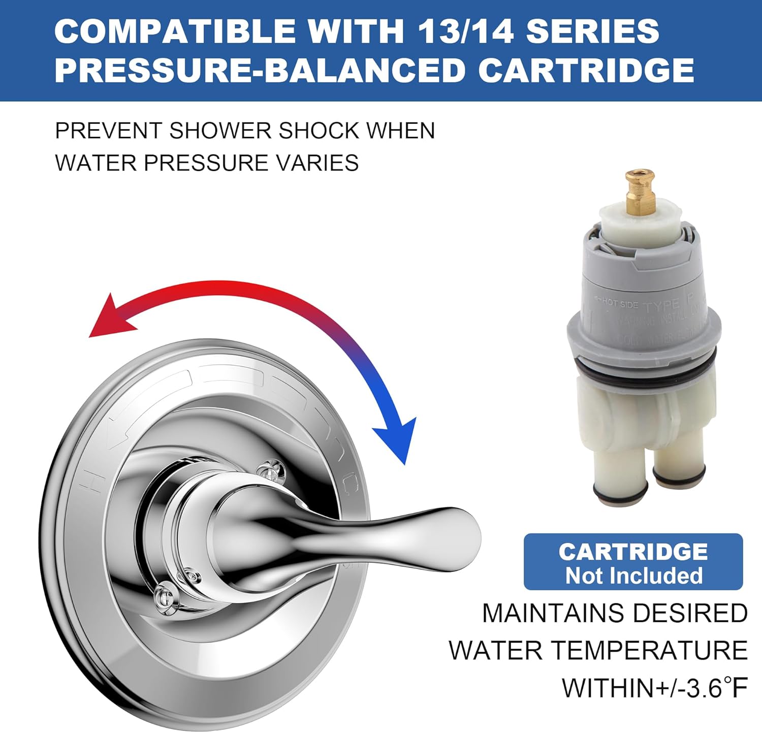 Replacement for D Faucet 13 Series Single-Function Shower Valve Trim Kit, Shower Handle, Chrome Shower Trim Kit T13020 (Cartridge and Valve Not Included)