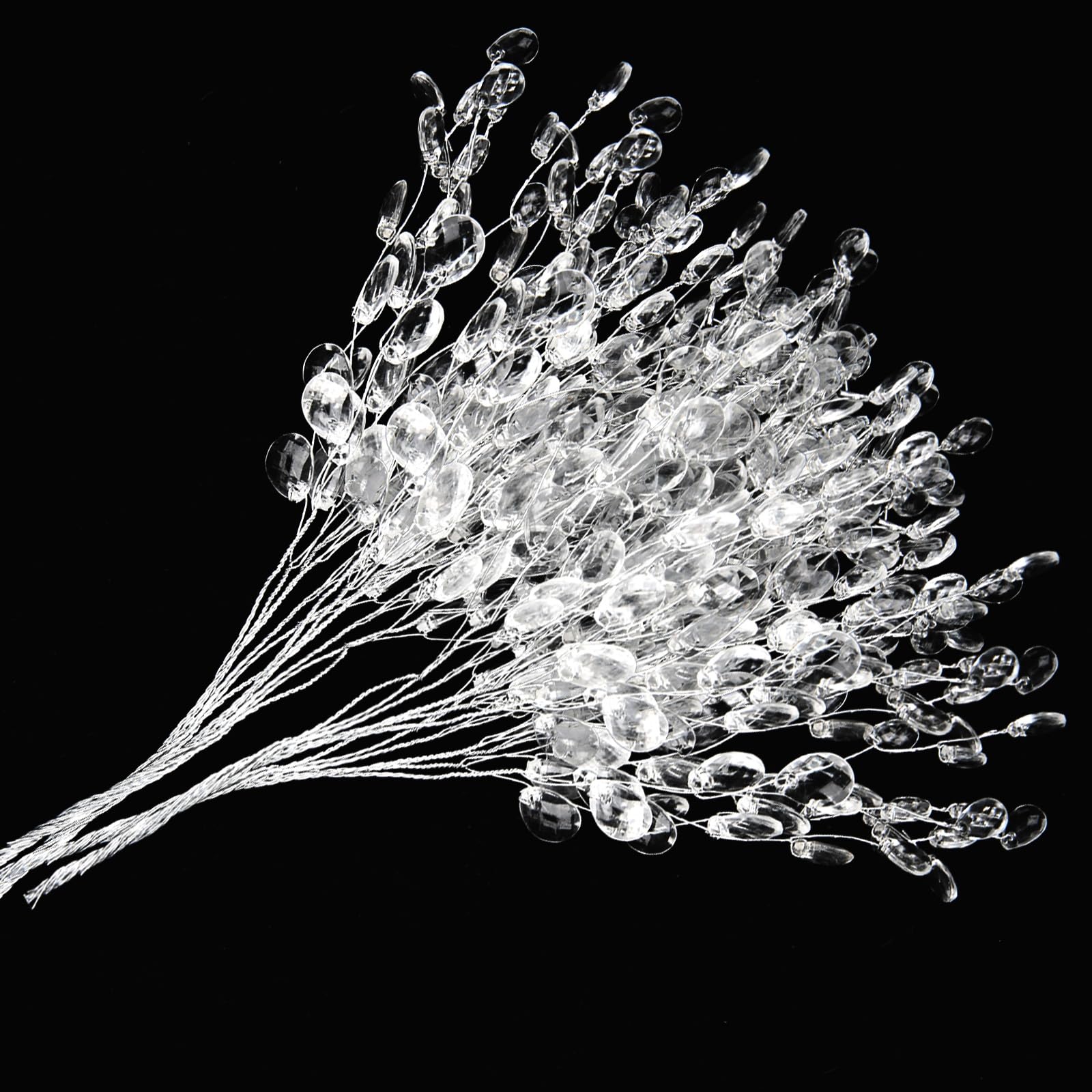 Fooduck 50pcs Crystal Bud Branches Acrylic Bead Drop Stems, Flower Twig Picks for Wedding, Home DIY Crafts and Floral Arrangements