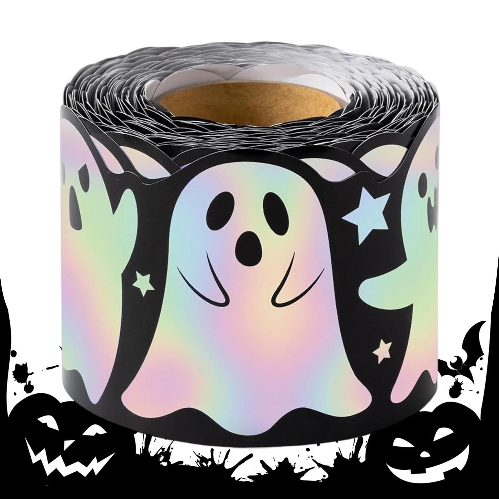 Halloween Geisterborte - Holografisch, 16,4 Fuß Rolle | Garnit | Selbstklebendes und wiederverwendbares Design, Farbwechsel-Effekt, für Klassenzimmer, Büro, Tür- und Fdekoration