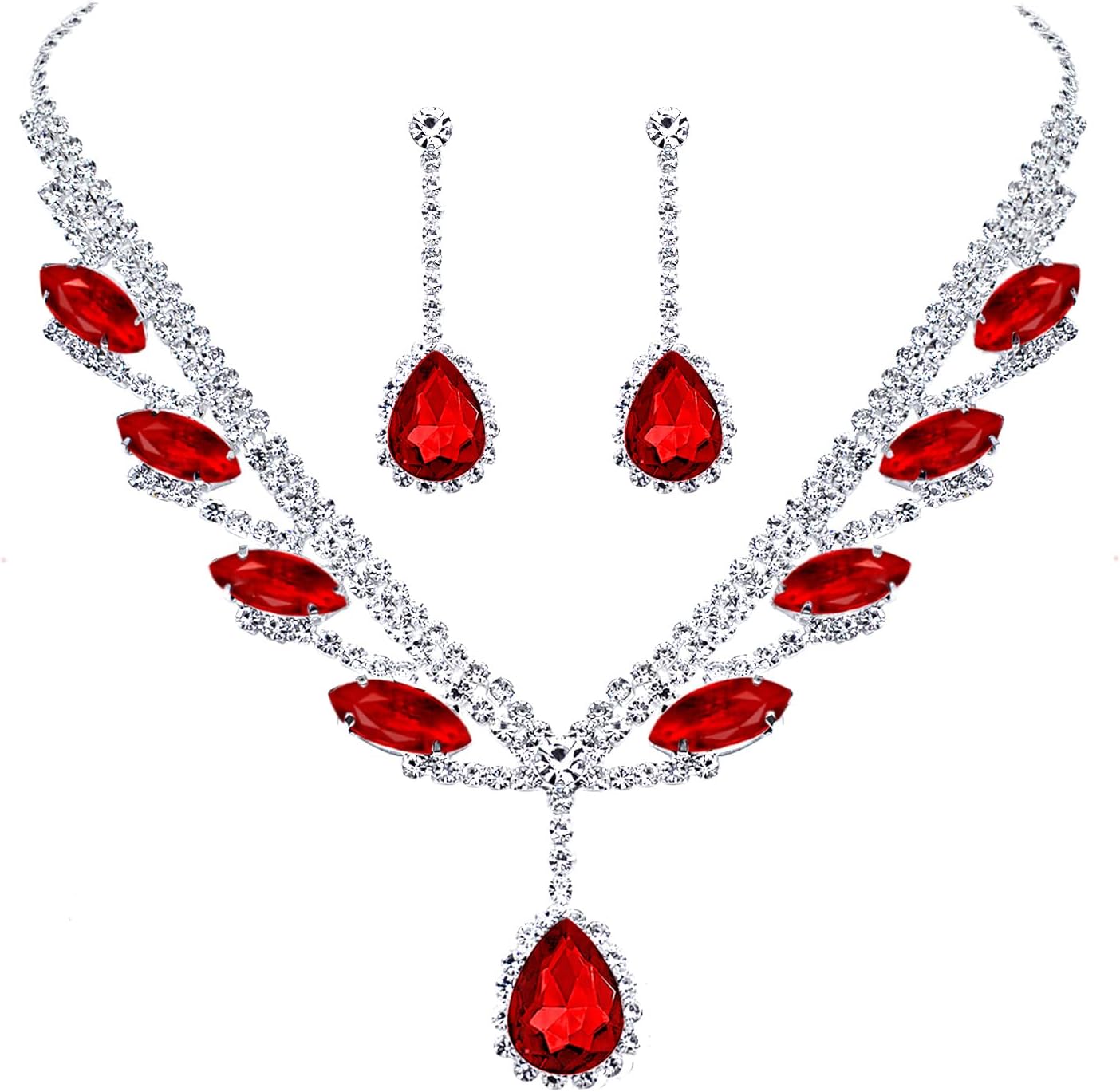 yfstyleBlack Wedding Jewelry for Bride Green Black Jewelry Sets for Women Statement Necklace and Earring Sets Black Crystal Wedding Jewelry for Brides Prom Party Costume Jewelry Gifts