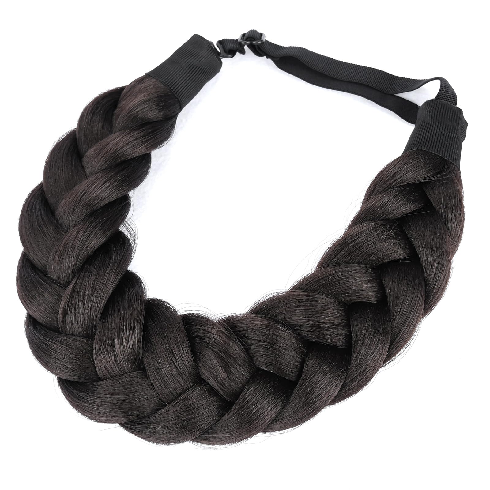 DIGUAN Thick Wide 2 Strands Synthetic Hair Braided Headband Hairpiece for Women Girl Kinky Straight (Deep Brown)